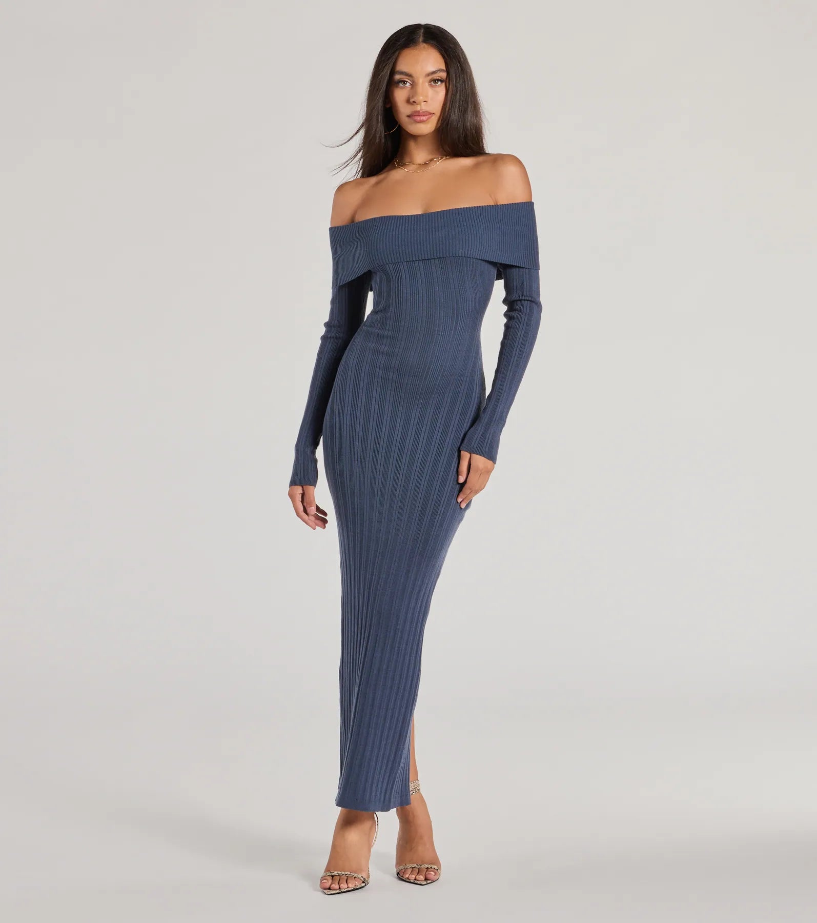 Chic Choice Knit Off-The-Shoulder Maxi Dress