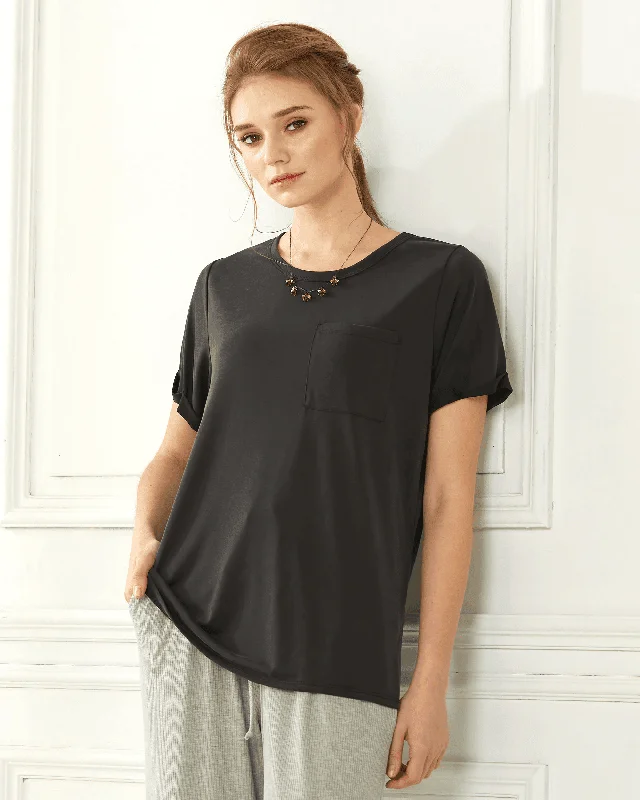 Cupro Modal Short Sleeve Top - Vintage Black