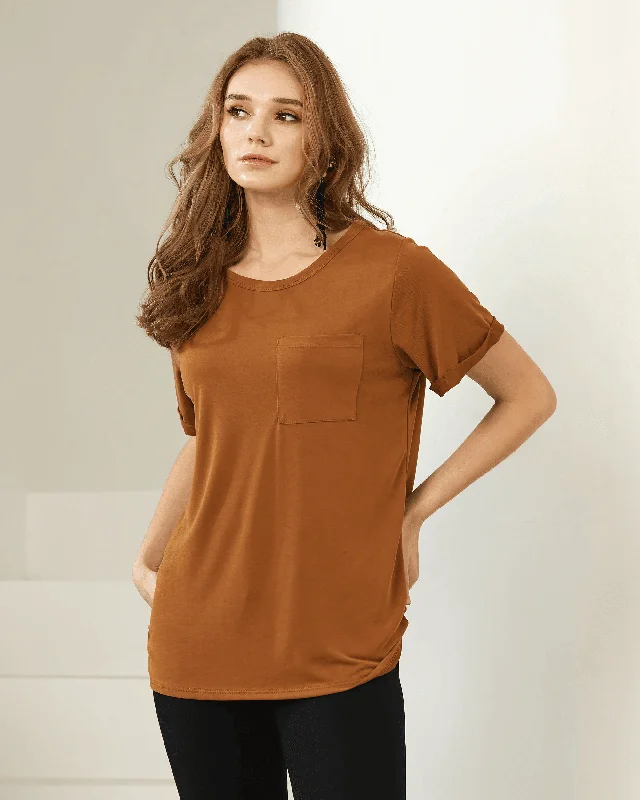 Cupro Modal Short Sleeve Top - Camel