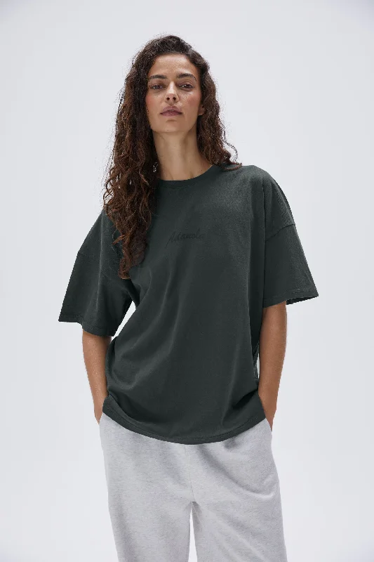 Freehand Washed Short Sleeve Drop Shoulder T-shirt - Mineral Green