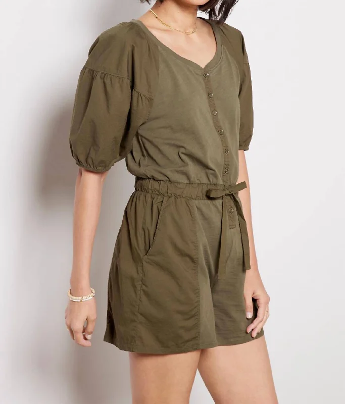 Garner Combo Romper In Olive Green