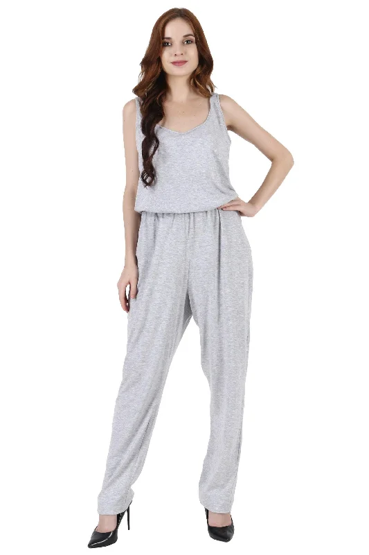 Grey Solid Sleeveless Jumpsuit