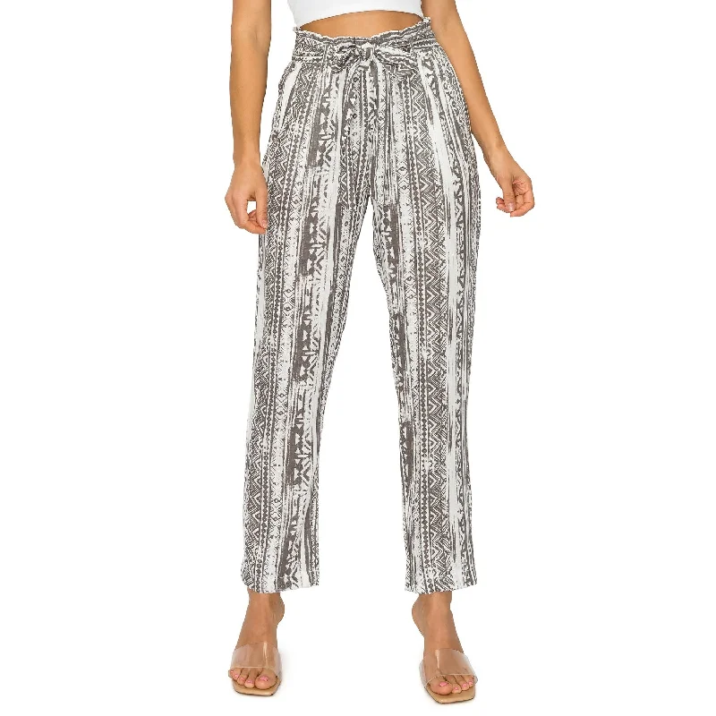 High-Waisted Tie Belt Linen Pants - Grey