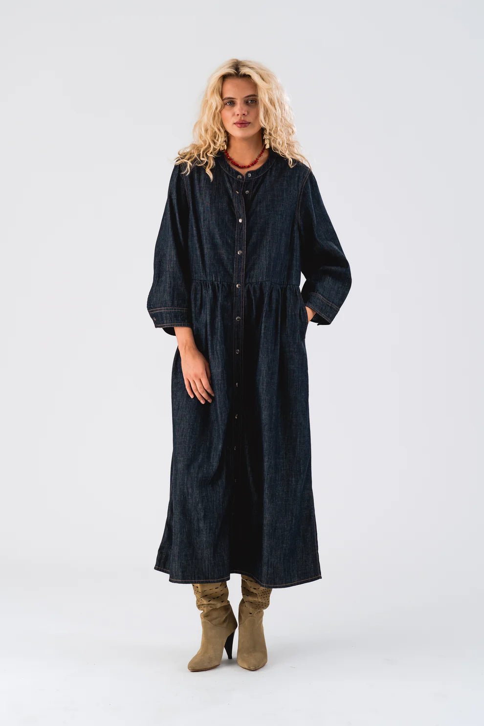 Lollys Laundry Denim Alyia Maxi Long Sleeved Dress