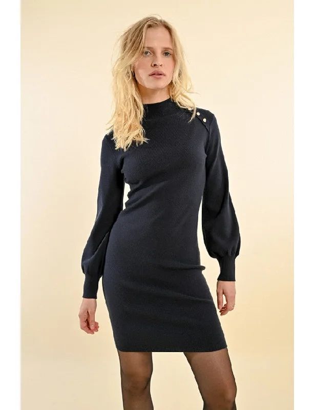 Molly Bracken Navy Blue Knitted Jumper Dress