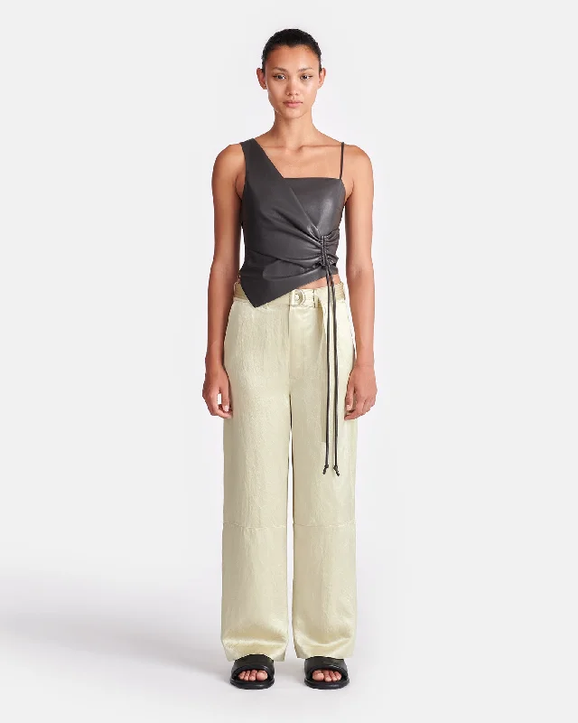 Husna - Belted Crinkled-Satin Pants - Green Tea