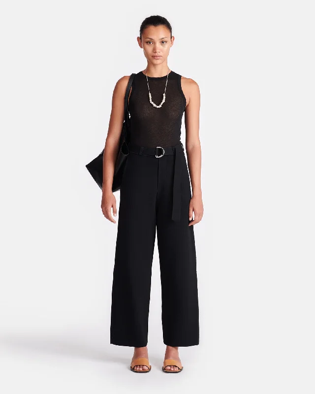 Bessie - Crochet-Trim Barrel-Leg Pants - Black