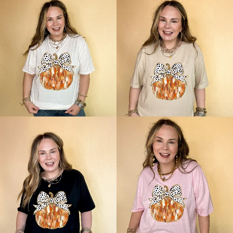 Online Exclusive | Spots & Spice Fall colored Pumpkin with Dotted Bow Graphic Tee in Multiple Color Options