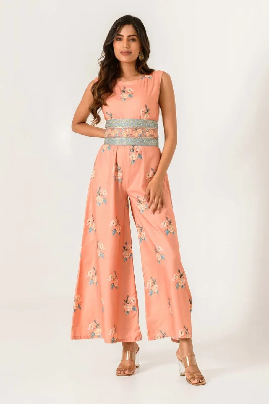 Orange Embroidered Jumpsuit