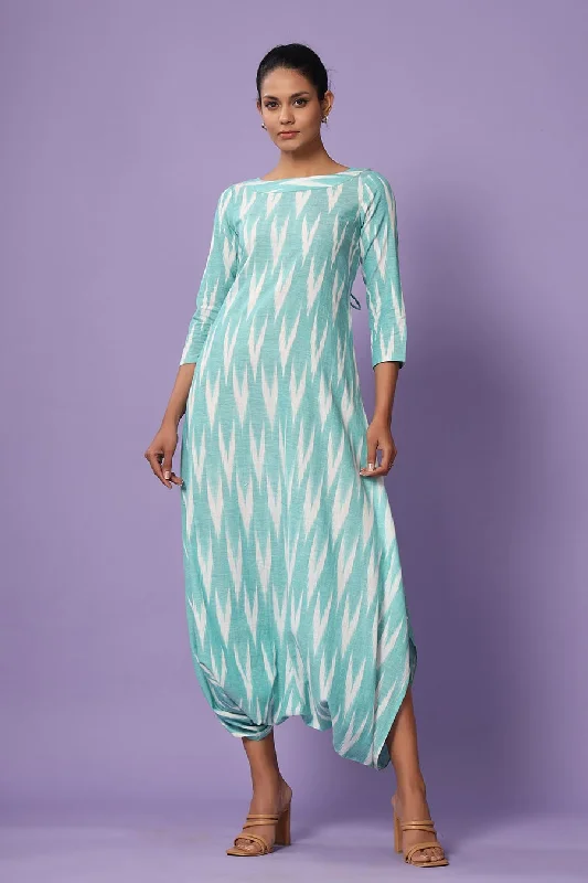 Turquoise Ikat Dhoti Jumpsuit