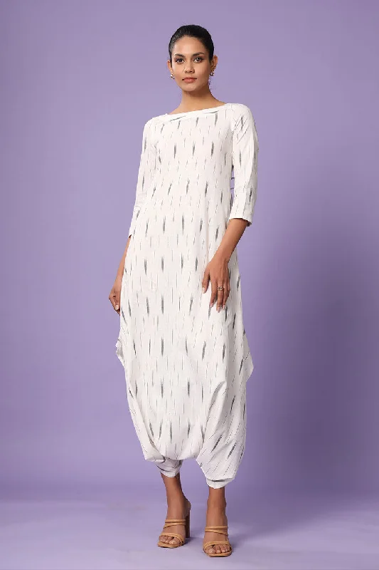 White Ikat Dhoti Jumpsuit