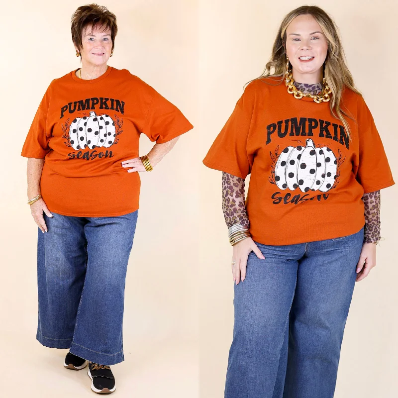 Polka Dot Pumpkin Season Short Sleeve Graphic Tee in Burnt Orange