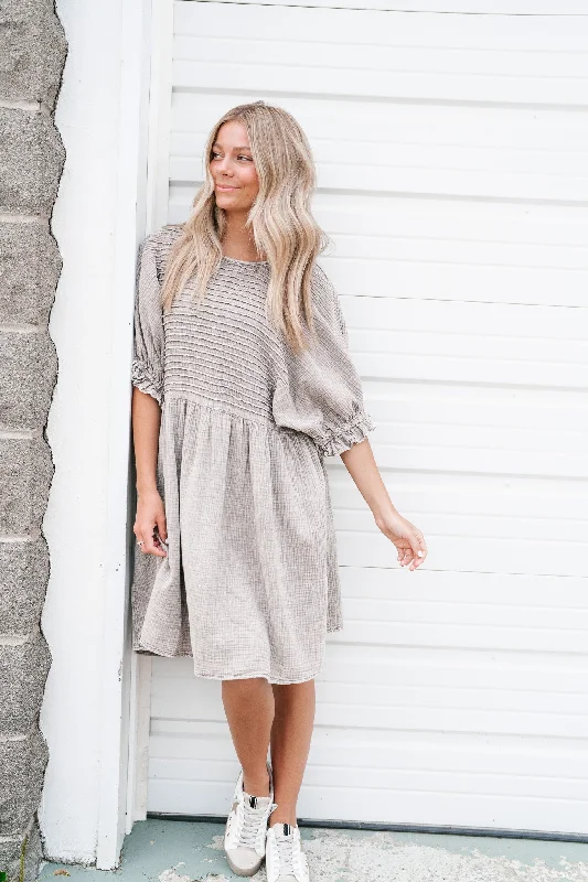 Stay Awhile Textured Mini Dress - Ash