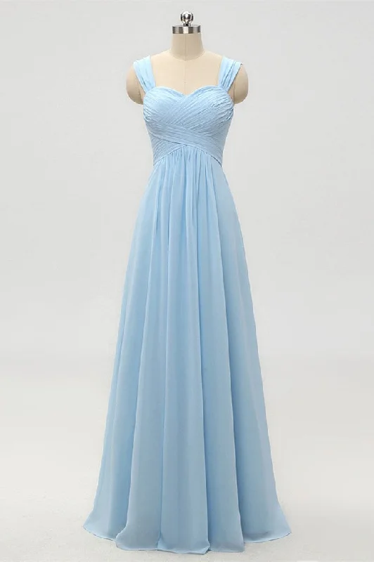 A-Line Empire Waist Light Blue Long Bridesmaid Dress