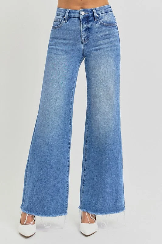 Denim High Rise Wide Cuffed Wide Leg Jeans