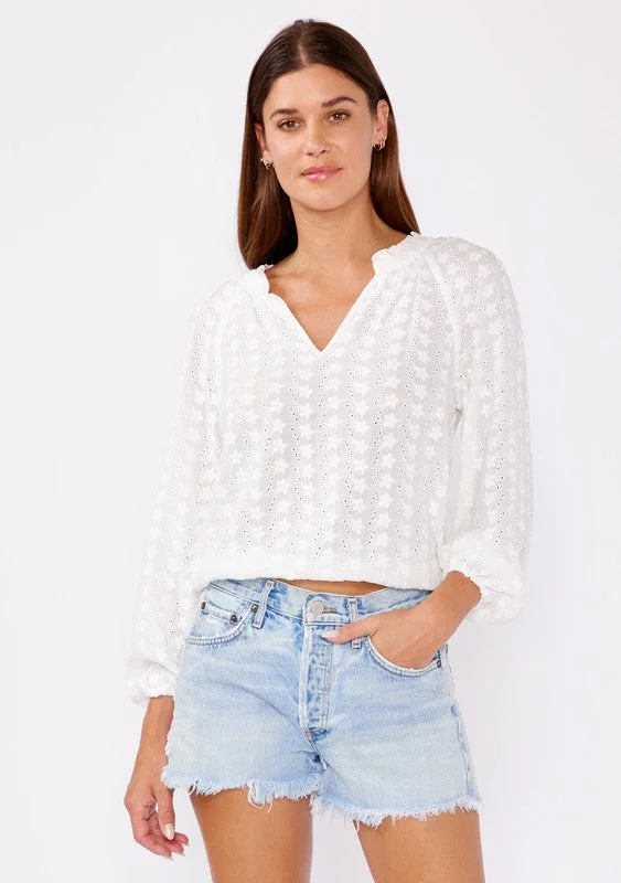 Floral Eyelet Cotton Long Sleeve Blouse Top