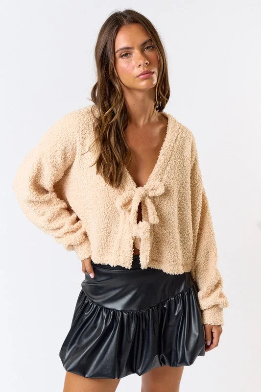 Fly Away Front Tie Teddy Cardigan Top