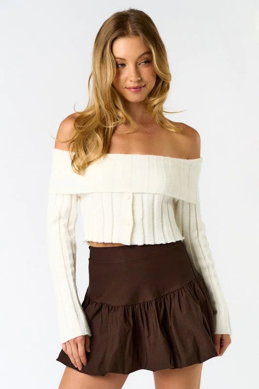 PREORDER - Knit Obsession Off Shoulder Cropped Sweater Top