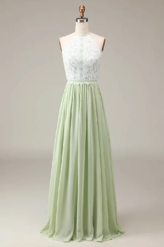 Mint Green Lace Top A-Line Maxi Dress