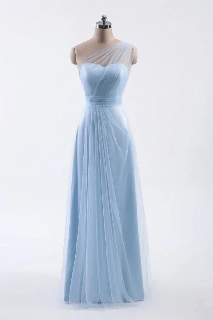 One Shoulder Sweetheart Ice Blue Bridesmaid Dress