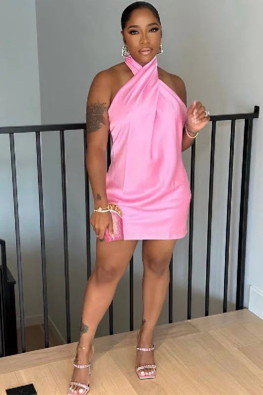 Pink Halter Short Party Dress