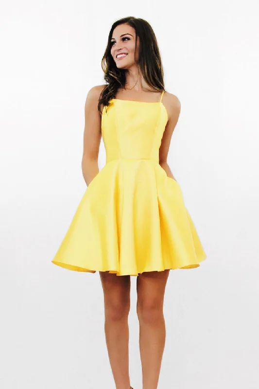 Spaghetti Straps Criss Cross Daffodil Homecoming Dress