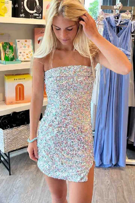 Strapless Colorful Sequins Tight Homecoming Dress