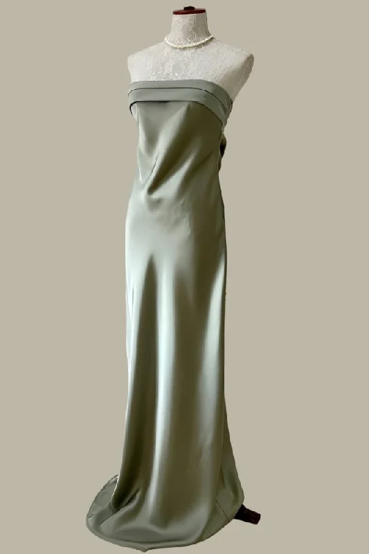 Strapless Sage Green Backless Maxi Dress