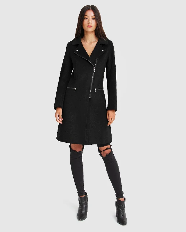 Last Chance Wool Blend Moto Coat - Black