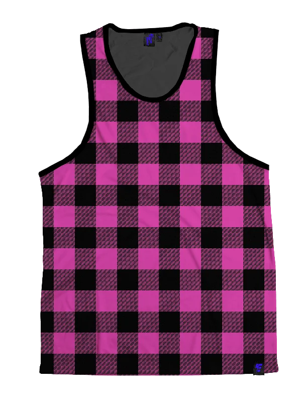 Neon Pink & Black Plaid Unisex Tank Top