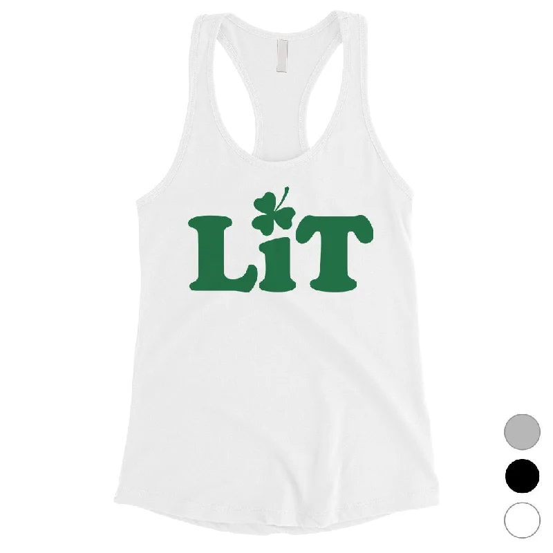 Lit Shamrock Womens Cute St Patricks Day Tank Top Funny Irish Gift