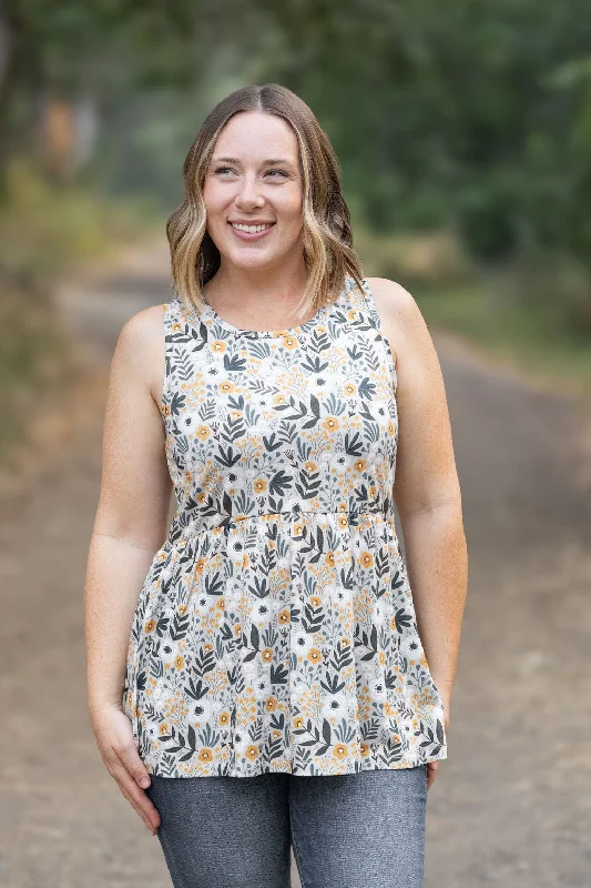 Renee Ruffle Tank - Boho Olive Floral