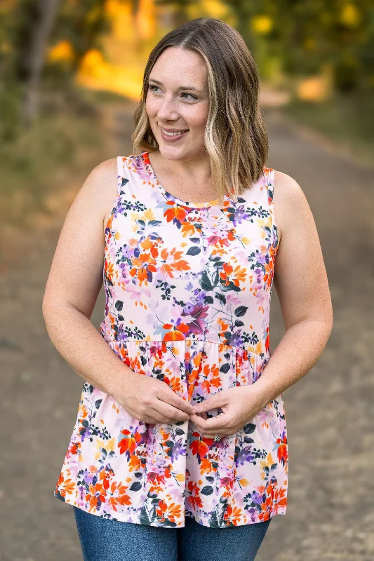 Renee Ruffle Tank - Fall Floral Leaves