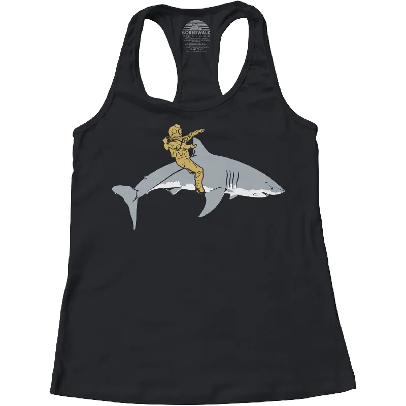 Women's Diver Riding a Shark Racerback Tank Top