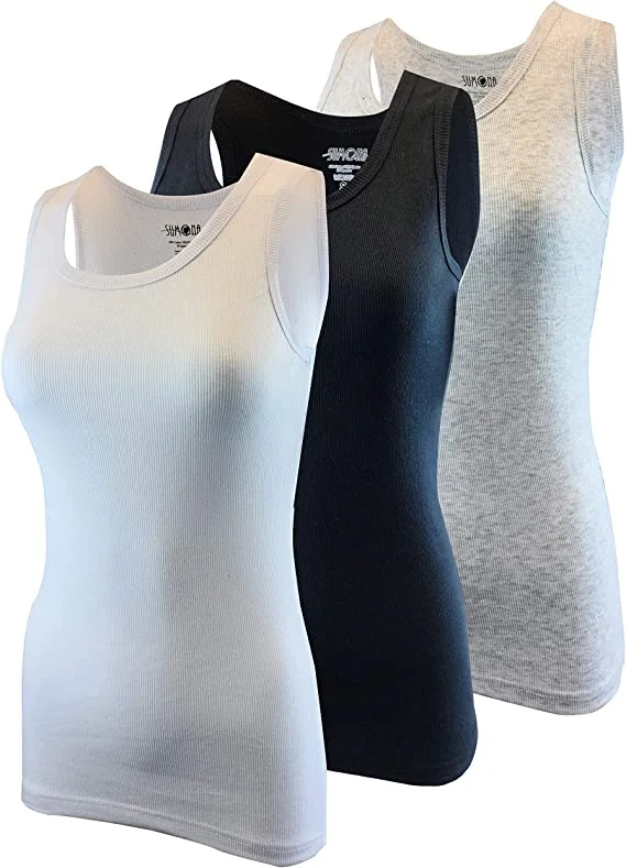 Women's Ribbed Tanks Tops| Sleeveless Basic Color (3 Packs)