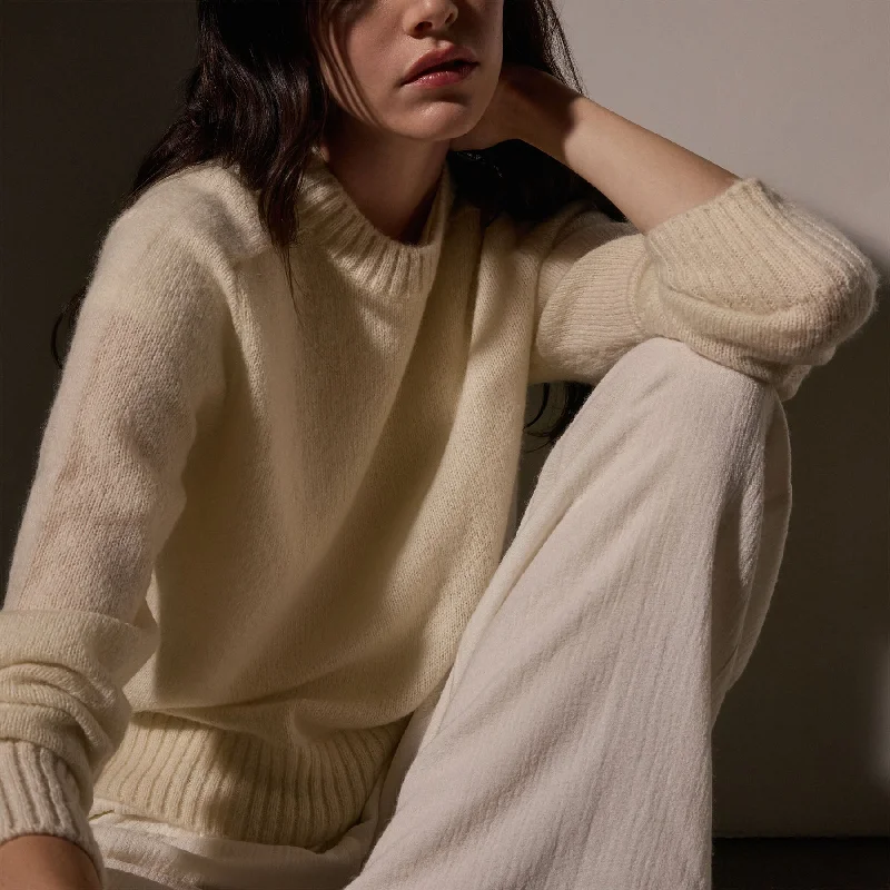 Cashmere Saddle Shoulder Crew Neck - Ivory