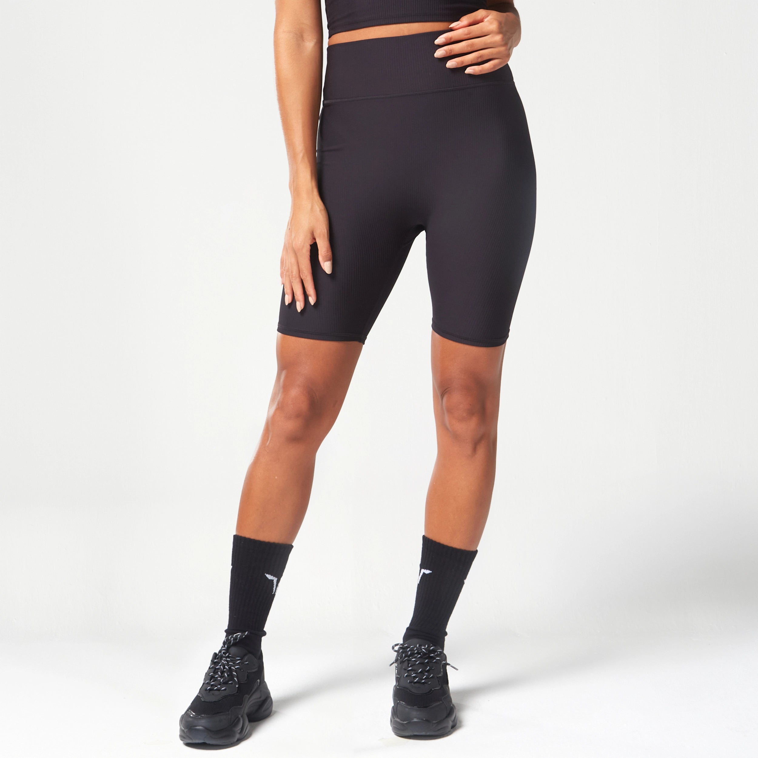 Code Ribbed Biker Shorts - Black