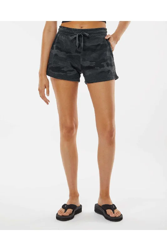 Independent Trading Co. Womens California Wave Wash Fleece Shorts w/ Pockets - Heather Black Camo