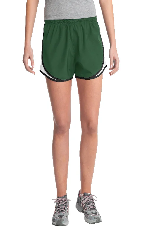 Sport-Tek Womens Cadence Moisture Wicking Shorts - Forest Green/White/Black