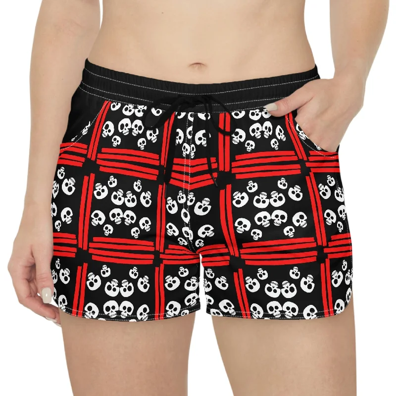 Women's Skull Red & White Casual Shorts