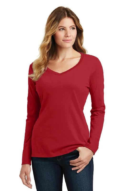 Port & Company Womens Fan Favorite Long Sleeve V-Neck T-Shirt - Team Cardinal Red