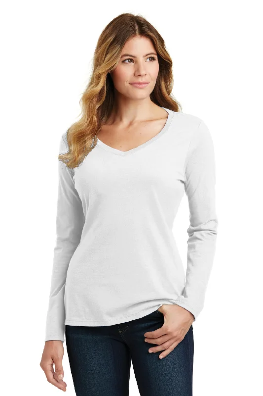 Port & Company Womens Fan Favorite Long Sleeve V-Neck T-Shirt - White