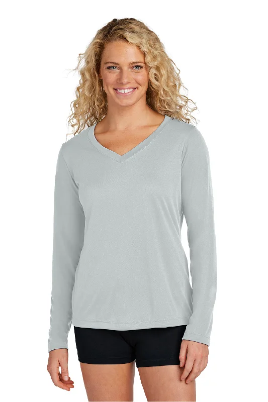 Sport-Tek Womens Competitor Moisture Wicking Long Sleeve V-Neck T-Shirt - Silver Grey