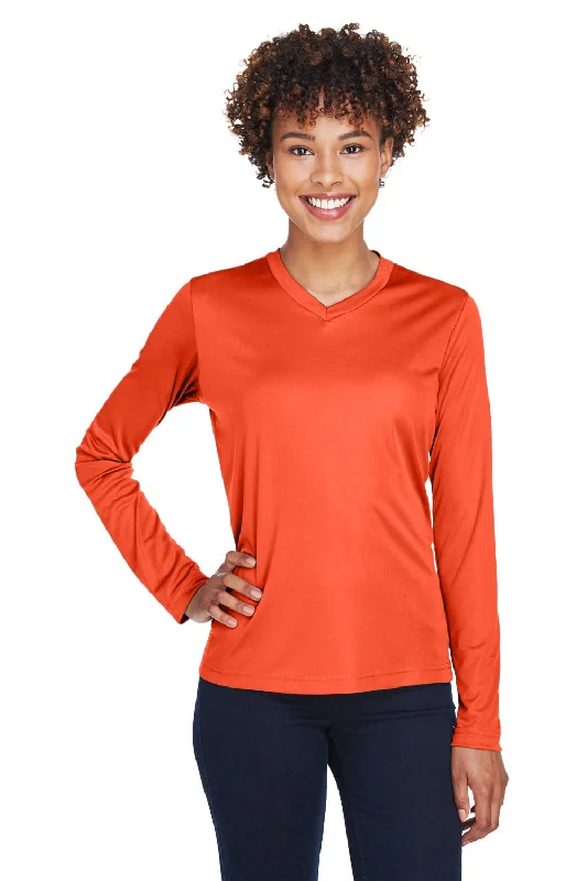 Team 365 Womens Zone Performance Moisture Wicking Long Sleeve Crewneck T-Shirt - Orange